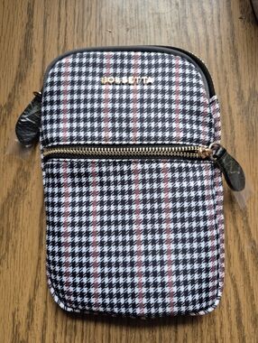 Bolsetta Houndstooth RFID Blocking Pouch with Red Accent